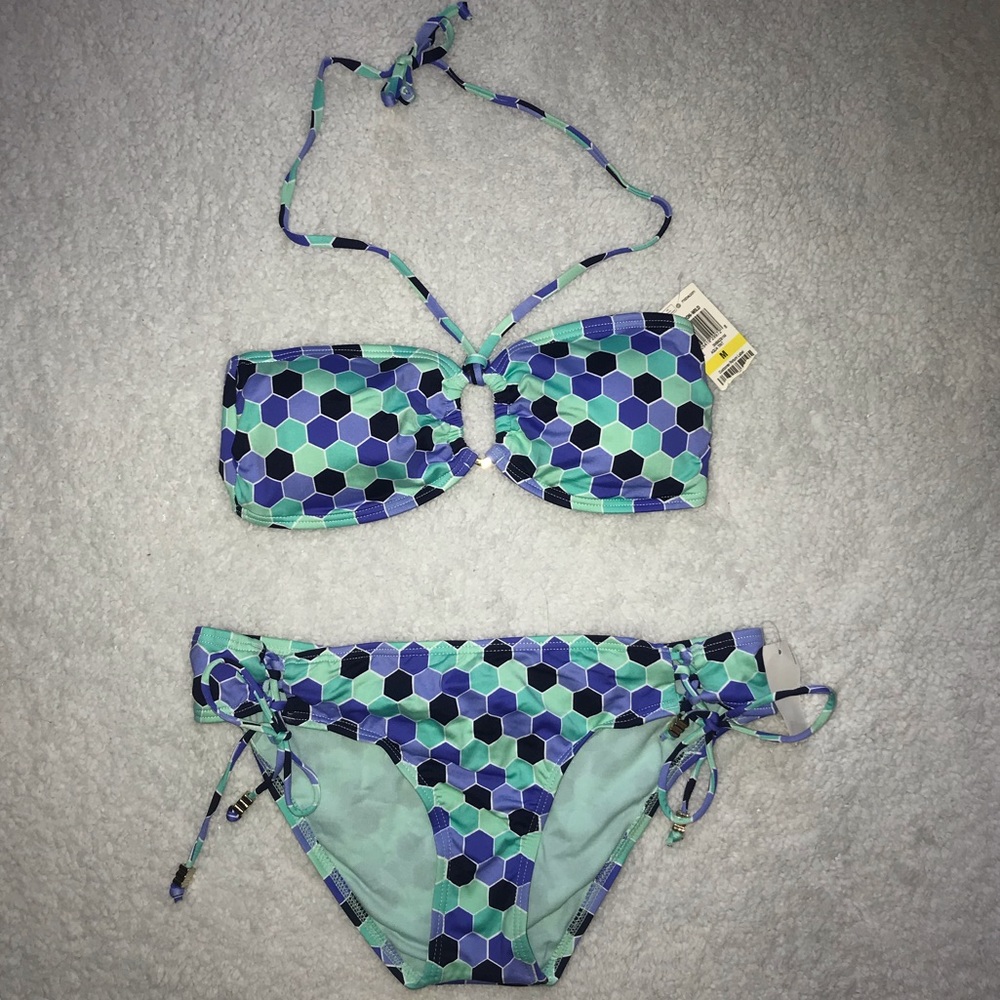 BAR III Hexagon aqua blue Wild Bikini Set medium with tags